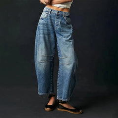 Women's High-Waist Fashion-Forward Barrel-Leg Denim Jeans | Relaxed Acid-Wash Fit for Everyday Wear & Smart Casual Wear in Dark Blue