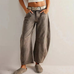 Women's High-Waist Fashion-Forward Barrel-Leg Denim Jeans | Relaxed Acid-Wash Fit for Everyday Wear & Smart Casual Wear in Dark Gray