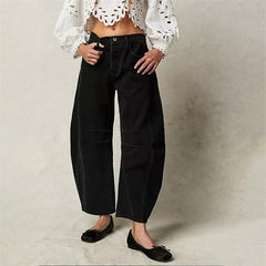 Women's High-Waist Fashion-Forward Barrel-Leg Denim Jeans | Relaxed Acid-Wash Fit for Everyday Wear & Smart Casual Wear in Black