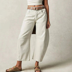 Women's High-Waist Fashion-Forward Barrel-Leg Denim Jeans | Relaxed Acid-Wash Fit for Everyday Wear & Smart Casual Wear in White