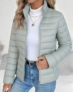 Women's Puffer Jacket | Stand-Collar Cropped Full-Zip Tailored Fit for Autumn & Winter Wear & Cold Weather Layering in Green