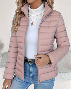 Women's Puffer Jacket | Stand-Collar Cropped Full-Zip Tailored Fit for Autumn & Winter Wear & Cold Weather Layering in Pink