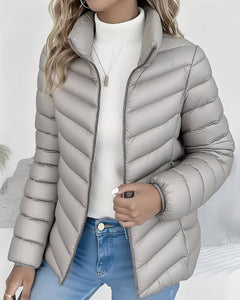 Women's Puffer Jacket | Stand-Collar Cropped Full-Zip Tailored Fit for Autumn & Winter Wear & Cold Weather Layering in Grey