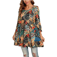Women's Mandala Print Tunic Top | Three-Quarter-Sleeve Colourful Swing Relaxed Fit for Everyday Wear & Office Wear in A5