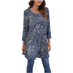 Women's Mandala Print Tunic Top | Three-Quarter-Sleeve Colourful Swing Relaxed Fit for Everyday Wear & Office Wear in A12