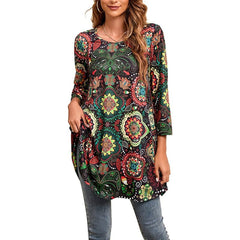 Women's Mandala Print Tunic Top | Three-Quarter-Sleeve Colourful Swing Relaxed Fit for Everyday Wear & Office Wear in A16