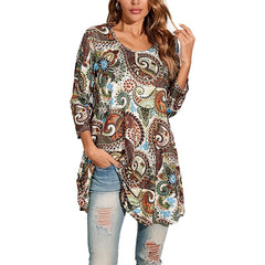 Women's Mandala Print Tunic Top | Three-Quarter-Sleeve Colourful Swing Relaxed Fit for Everyday Wear & Office Wear in A1