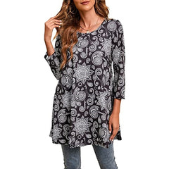Women's Mandala Print Tunic Top | Three-Quarter-Sleeve Colourful Swing Relaxed Fit for Everyday Wear & Office Wear in A14