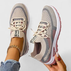 Women's Mesh Trainers | Lace-Up Orthopedic Arch-Support Multicolour Comfort Fit for Everyday Wear & Smart Casual Wear in Khaki
