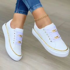 Women's Orthopedic Platform Trainers | Lace-Up Cushioned Supportive Comfort Fit for Everyday Wear & Smart Casual Wear in White