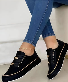 Women's Orthopedic Platform Trainers | Lace-Up Cushioned Supportive Comfort Fit for Everyday Wear & Smart Casual Wear in Black