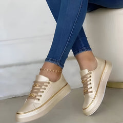 Women's Orthopedic Platform Trainers | Lace-Up Cushioned Supportive Comfort Fit for Everyday Wear & Smart Casual Wear in Gold