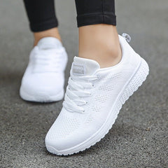 Women's Knit Trainers | Breathable Shock-Absorbing-Sole Arch-Support Wide Fit for Everyday Wear & Smart Casual Wear in White