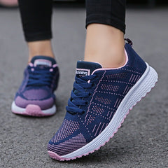 Women's Knit Trainers | Breathable Shock-Absorbing-Sole Arch-Support Wide Fit for Everyday Wear & Smart Casual Wear in Blue