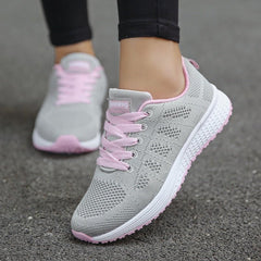 Women's Knit Trainers | Breathable Shock-Absorbing-Sole Arch-Support Wide Fit for Everyday Wear & Smart Casual Wear in Greyish Pink