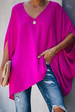 Women's Batwing Tunic Top | V-Neck Oversized-Sleeve Draped Elegant Relaxed Fit for Everyday Wear & Office Wear in Pink