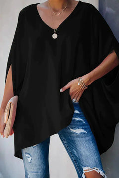 Women's Batwing Tunic Top | V-Neck Oversized-Sleeve Draped Elegant Relaxed Fit for Everyday Wear & Office Wear in Black