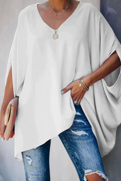 Women's Batwing Tunic Top | V-Neck Oversized-Sleeve Draped Elegant Relaxed Fit for Everyday Wear & Office Wear in White