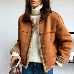 Women's Faux Fur Jacket | Button-Front Plush-Lined Relaxed Fit for Autumn & Winter Wear & Cold Weather Layering in Brown