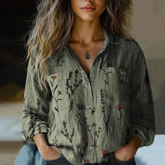 Women's Paisley Bandana-Print Bohemian Shirt | Long-Sleeve Button-Through Relaxed Fit for Everyday Wear & Holiday Wear in Green