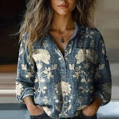 Women's Paisley Bandana-Print Bohemian Shirt | Long-Sleeve Button-Through Relaxed Fit for Everyday Wear & Holiday Wear in Blue