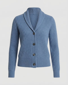 Women's Ribbed Knit Cardigan | Lapel-Collar Button-Front Long-Sleeve Regular Fit for Office Wear & Smart Casual Wear in Light Blue