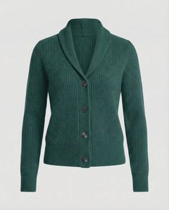 Women's Ribbed Knit Cardigan | Lapel-Collar Button-Front Long-Sleeve Regular Fit for Office Wear & Smart Casual Wear in Dark Green