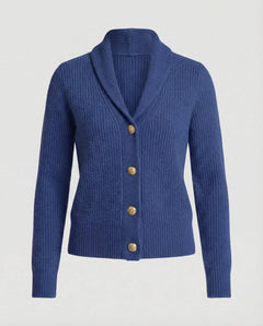 Women's Ribbed Knit Cardigan | Lapel-Collar Button-Front Long-Sleeve Regular Fit for Office Wear & Smart Casual Wear in Dark Blue