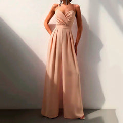 Women's Wide-Leg Jumpsuit | Sweetheart-Neckline Ruched-Bodice Flowing Fit for Evening Wear & Special Occasion Wear in Orange